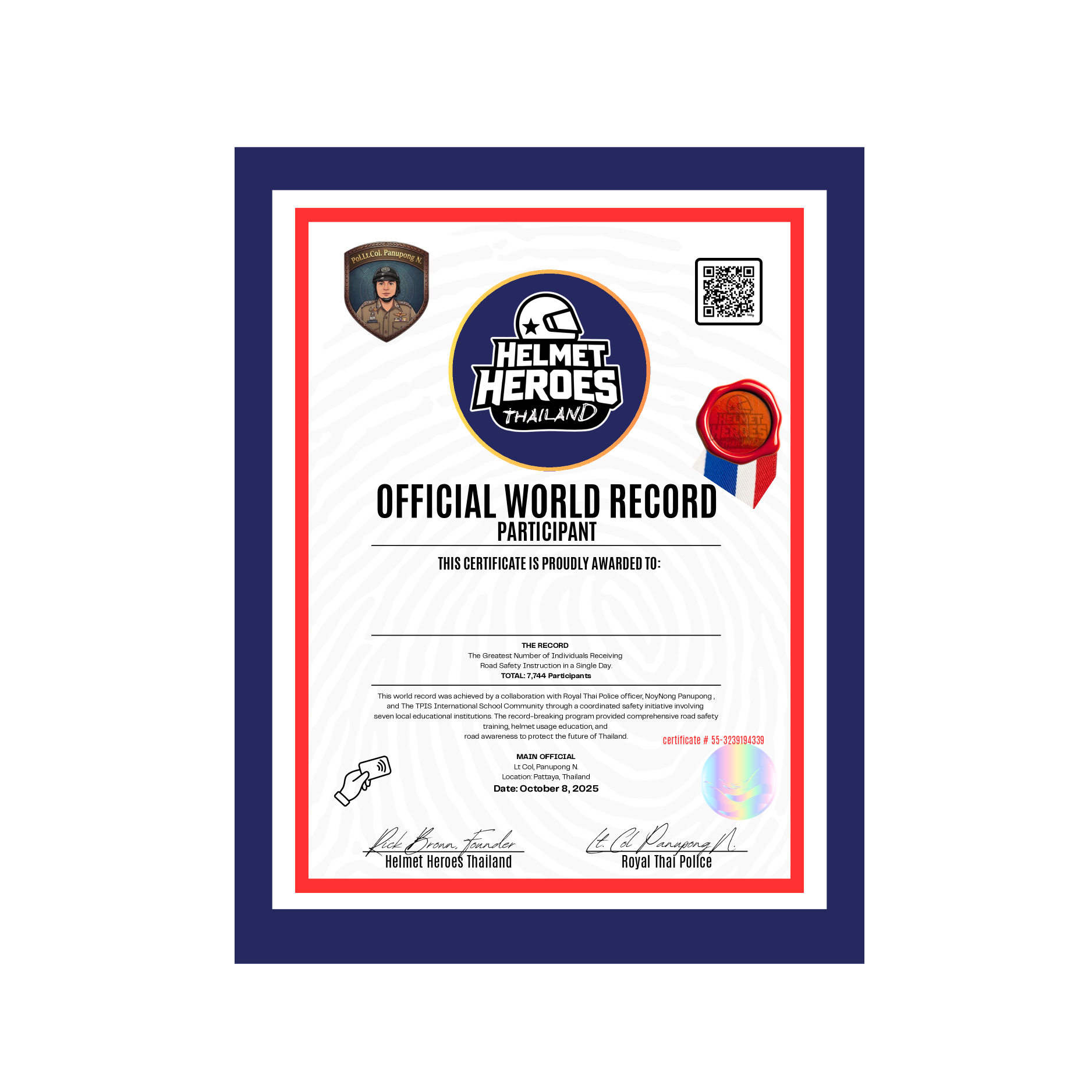 Helmet Heroes World Record Certificate template